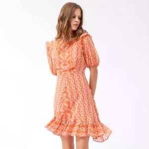 Urban Outfitters Wrighton Ruffle Mini Dress in Orange Sheer Romantic Boho S